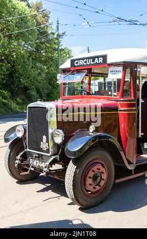 1933 rouge bordeaux vintage Crossville 716 Motor services single decker Leyland Cub bus à Beamish County Durham Banque D'Images