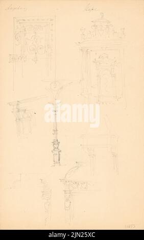 Persius Reinhold (1835-1912), Bâtiment des déseaux, Augsbourg: Vues, Détails. Crayon sur papier, 33 x 20,7 cm (y compris les bords de numérisation) Banque D'Images