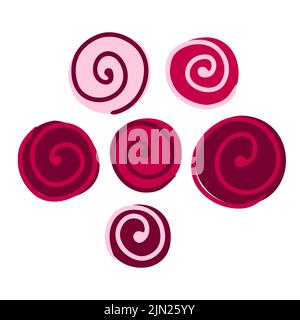 Ensemble de fleurs abstraites de dessin animé. Fleurs de couleur isolées sur fond blanc. Plantes dessinées à la main avec des pétales. Pivoines stylisées, roses, marigold. Rome d'été Illustration de Vecteur