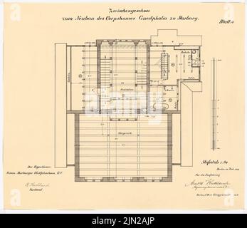 Knoblauch Gustav (1833-1916), Corpshaus Guestphalia, Marburg: Plan d'étage étages intermédiaires 1:50. Encre sur transparent, 53 x 61,3 cm (y compris les bords de numérisation) Banque D'Images