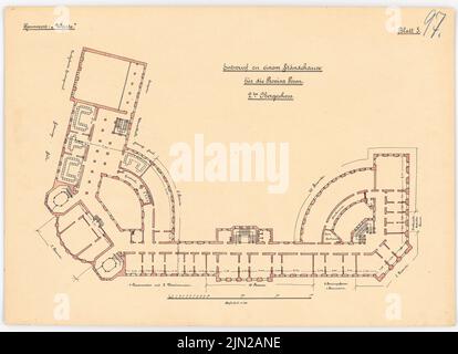 Knoblauch, Arnold & Knoblauch, Gustav, Ständhaus pour la province de Poznan, Poznan: Plan d'étage 2nd étage 1: 200. Encre, crayon de couleur sur carton, 48,1 x 66,5 cm (y compris les bords de numérisation) Banque D'Images