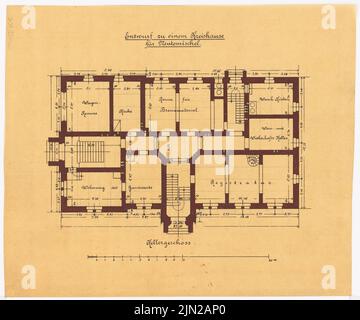 Gustav ail (1833-1916), maison de quartier, Neutomischel: Plan d'étage. Encre sur aquarelle sur transparent, 34,7 x 41,6 cm (y compris les bords de numérisation) Banque D'Images