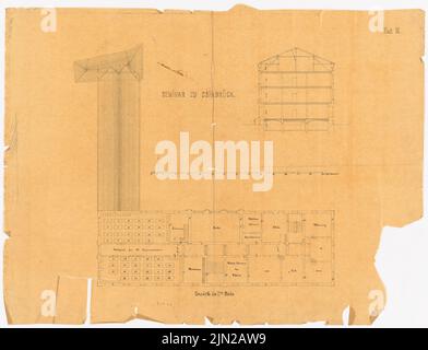 Gustav ail (1833-1916), bâtiment de séminaire, Osnabrück: Plan d'étage 2nd étage, coupé. Encre sur transparent, 53,8 x 70,3 cm (y compris les bords de numérisation) Banque D'Images