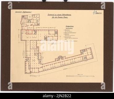 Knoblauch, Arnold & Knoblauch, Gustav, Ständhaus pour la province de Poznan, Poznan: Grundriss EG 1: 200. Encre, crayon de couleur sur papier sur carton, 68,5 x 84 cm (y compris les bords de numérisation) Banque D'Images