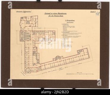 Knoblauch, Arnold & Knoblauch, Gustav, Ständhaus pour la province de Poznan, Poznan: Plan d'étage 1st étage 1: 200. Encre, crayon de couleur sur papier sur carton, 68,1 x 84 cm (y compris les bords de numérisation) Banque D'Images