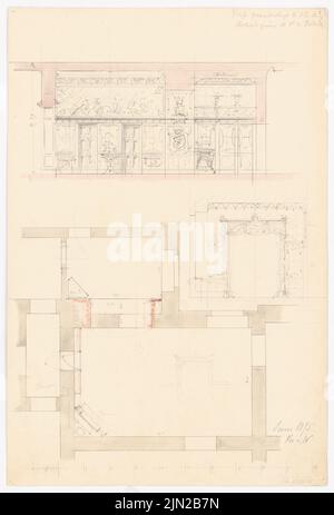 Knoblauch & Wex, légion russe, Berlin-Mitte. Conversion : plan d'étage partiel, 2 coupes. Crayon, aquarelle d'encre sur la boîte, 48,7 x 33 cm (y compris les bords de numérisation) Banque D'Images