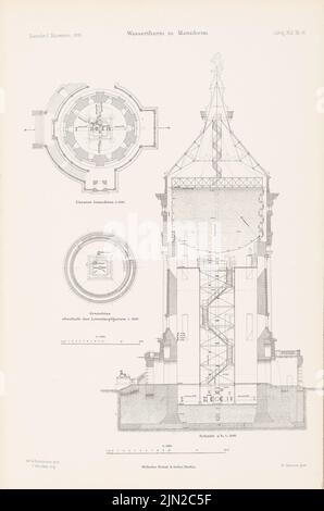 Halmhuber Gustav (1862-1936), château d'eau, Mannheim. (De : Atlas à la revue for Building, éd. V. Ministry of public Work, JG. 42, 1892): plans d'étage 1: 300, moyenne 1: 200. Couture sur papier, 43,4 x 28,7 cm (y compris les bords de numérisation) Banque D'Images