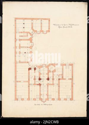 Knoblauch & Wex, Maisons Ritterstraße 61-65, Berlin: Goldmann, immeuble résidentiel n° 61: Grundriss KG. Crayon, encre, couleur de l'encre et aquarelle sur papier, 70,1 x 52,6 cm (y compris les bords de numérisation) Banque D'Images