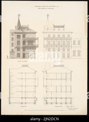 Knoblauch & Wex, Hotel Bellevue, Cuxhaven. Conversion : vue du côté bâbord, vue du côté lac, coupe longitudinale, coupe transversale. Encre sur papier, 66,4 x 50,7 cm (y compris les bords de numérisation) Banque D'Images