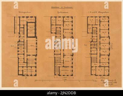 Knoblauch & Wex, Hotel Bellevue, Cuxhaven. Conversion: Plan d'étage 1st étages, 2nd étages, 3rd étages, 4th étages 1: 200. Tuche aquarelle sur papier transparent, 31 x 42,2 cm (y compris les bords de numérisation) Banque D'Images