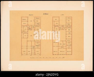 Knoblauch Gustav (1833-1916), Wiesenthal immeuble résidentiel (?), Berlin: Grundriss EG, 1st étage 2nd brouillon. Tuche aquarelle sur papier transparent, 44,4 x 57,3 cm (y compris les bords de numérisation) Banque D'Images