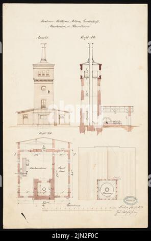 Knoblauch & Wex, Berlin Dairy Aktien-Gesellschaft, Berlin-Kreuzberg. Machine et chaufferie: 2 plans d'étage, vue, coupe transversale. Aquarelle crayon et encre sur papier, 50,9 x 33,5 cm (y compris les bords de numérisation) Banque D'Images