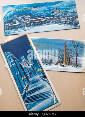 Vintage United States Military Academy cartes de Noël illustrées Still Life, USA, années 1960 Banque D'Images