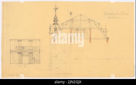 Gustav ail (1833-1916), manoir, Rummelsburg-Turzig : vue intérieure et coupe. Crayon aquarelle à transparente, 25,3 x 43,4 cm (y compris les bords de numérisation) Banque D'Images