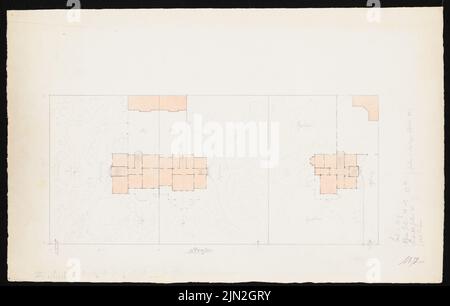 Gustav ail (1833-1916), villa double inconnue : plan du site. Crayon aquarelle sur papier, 29 x 45,7 cm (y compris les bords de numérisation) Banque D'Images