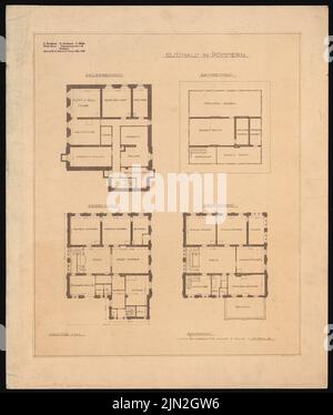 Gustav ail (1833-1916), manoir de Pomerania : 4 plans d'étage 1 : 100. Cassure légère sur le papier, 75,3 x 63,7 cm (y compris les bords de numérisation) Banque D'Images