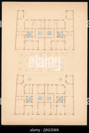 Gustav ail (1833-1916), château inconnu : plans de 2 étages. Tuche aquarelle sur papier, 74,9 x 52,7 cm (y compris les bords de numérisation) Banque D'Images