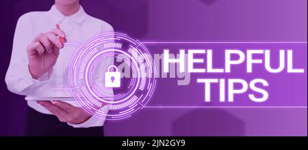 Affiche affichant des conseils utiles. Concept signification secret utile information conseils donnés pour accomplir quelque chose d'homme d'affaires en costume tenant la paume ouverte Banque D'Images