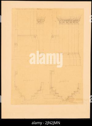 Quast Ferdinand von (1807-1877), Münster, Bonn: Détails (récupération, plans d'étage) de la colonne murale nord entre le choeur ouest et la nef, barre d'échelle. Crayon sur transparent, 41,9 x 32,3 cm (y compris les bords de numérisation) Banque D'Images