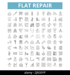 Icônes de réparation à plat, symboles de ligne, panneaux de toile, ensemble de vecteurs, illustration isolée Illustration de Vecteur