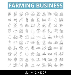 Icônes d'entreprise agricole, symboles de ligne, panneaux Web, ensemble de vecteurs, illustration isolée Illustration de Vecteur