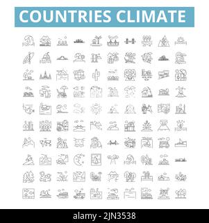 Pays icônes de climat, symboles de ligne, signes de web, ensemble de vecteurs, illustration isolée Illustration de Vecteur