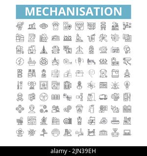 Icônes de mécanisation, symboles de ligne, signes de web, ensemble de vecteurs, illustration isolée Illustration de Vecteur