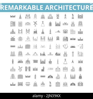 Icônes d'architecture remarquables, symboles de ligne, panneaux de toile, ensemble de vecteurs, illustration isolée Illustration de Vecteur