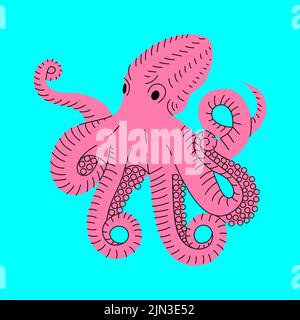 Silhouette de poulpe. Pieuvre avec grandes tentacules illustration dessinée à la main. Icône de fruits de mer de céphalopodes frais Illustration de Vecteur