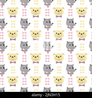 Muzzles mignons de chiens avec os. Motif animal. Illustration vectorielle isolée sur fond blanc. Illustration de Vecteur