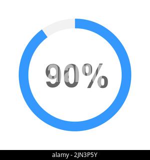 90 % ont rempli une barre de chargement circulaire en tant qu'élément graphique pour le site web ou l'interface d'application mobile. Icône de progression, de processus, d'attente, de transfert, de chargement de la batterie ou de téléchargement. Illustration vectorielle plate Illustration de Vecteur