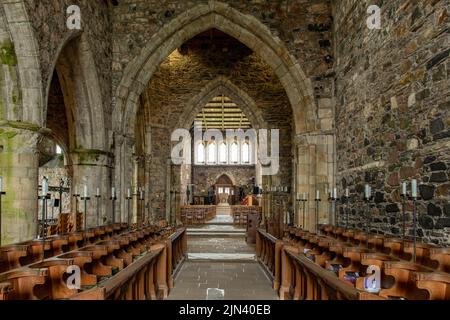 À l'intérieur de l'abbaye d'Iona, Mull, Argyll et Bute, Écosse Banque D'Images