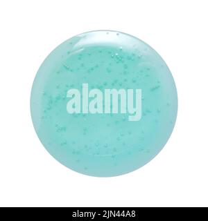 Une goutte de gel bleu sur fond blanc. Gel avec particules nettoyantes. Un échantillon d'un nettoyant pour le visage ou le corps. Banque D'Images