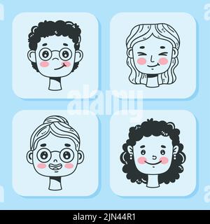 les têtes de personnes sont définies sur quatre caractères Illustration de Vecteur