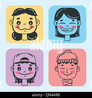 les têtes de groupe de personnes définissent des caractères Illustration de Vecteur