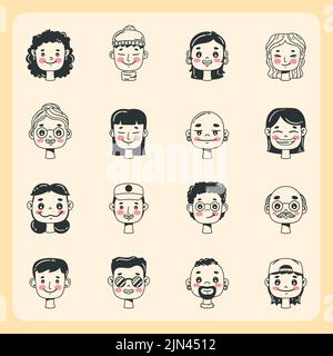 seize têtes de personnes définissent des personnages Illustration de Vecteur