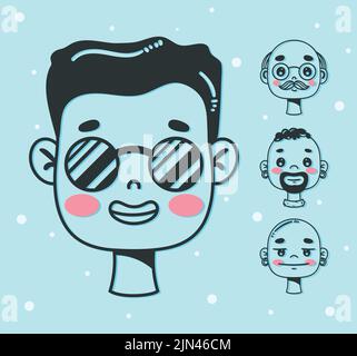 quatre hommes sont à la tête des personnages Illustration de Vecteur