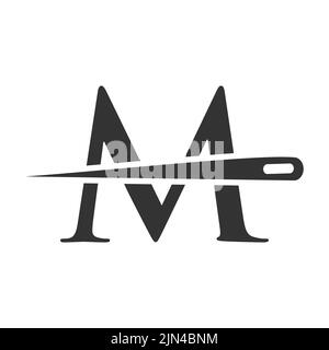 Lettre initiale M logo tailleur, aiguille et combinaison de fils pour Embroider, textile, mode, tissu, modèle de tissu Illustration de Vecteur