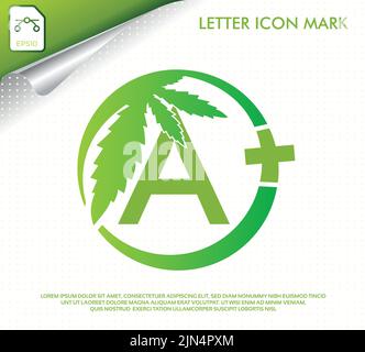 Lettre A avec motif de vecteur de feuille de cannabis vert Illustration de Vecteur