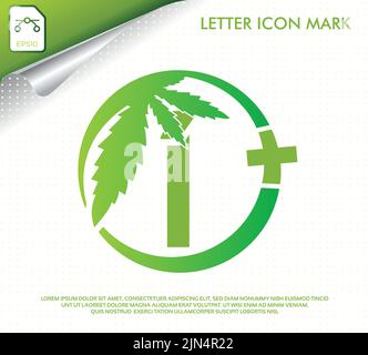 Lettre I avec motif de vecteur de feuille de cannabis vert Illustration de Vecteur