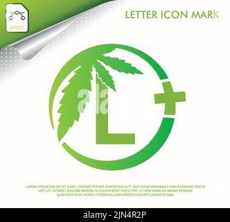 Lettre L avec logo vecteur feuille de cannabis vert Illustration de Vecteur