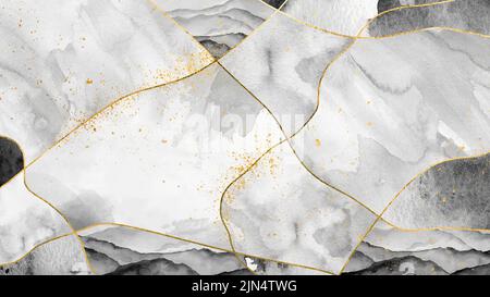 Papier peint de luxe or art déco gris et or Banque D'Images