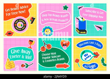 Ensemble de médias sociaux modèle pour boutique de produits de beauté. Illustration de Vecteur