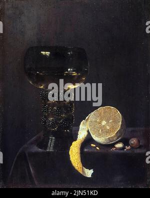 Jan Jansz van de Velde, Still Life with Wine Glass and Cut Lemon, peinture à l'huile sur panneau de chêne, 1649 Banque D'Images