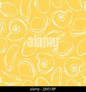 Motif sans couture avec coques dessinées à la main sur fond jaune Illustration de Vecteur