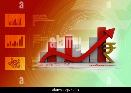 3D rendre le marché boursier en ligne business concept. Graphique d'affaires avec le signe de roupie indienne Banque D'Images