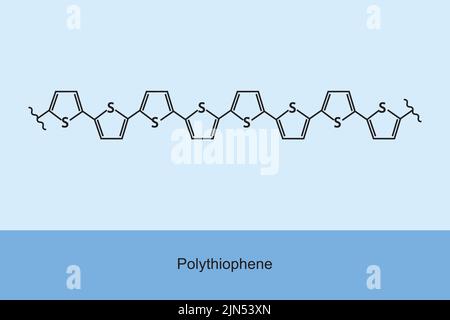 Structure chimique du polymère de polythiophène sur fond bleu. Illustration de Vecteur