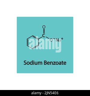 Structure chimique du benzoate de sodium sur fond bleu. Illustration de Vecteur