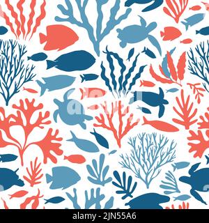 Beau motif tropical vectoriel sans couture avec des coraux, des algues et des poissons. Parfait pour les fonds d'écran, les fonds de page Web, les textures de surface, le textile Illustration de Vecteur