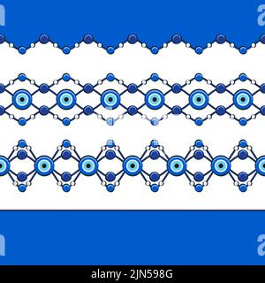 Ensemble de motifs horizontaux sans couture avec œil de fatima et perles. Illustration vectorielle. Illustration de Vecteur